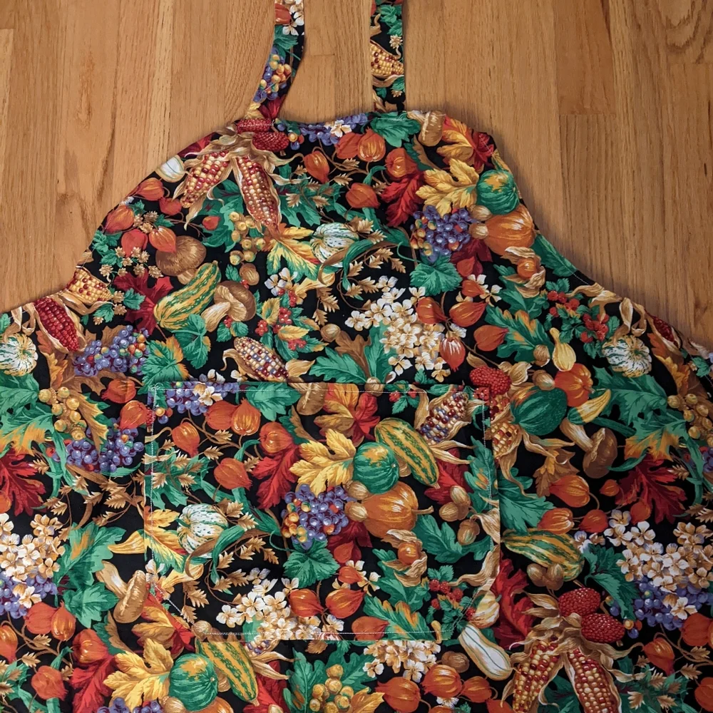 Handcrafted Large Apron,  Colorful Veggie Fabric,  Pocket, Waist Ties, Unisex
